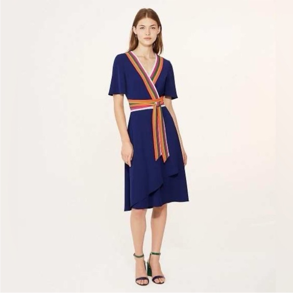 Tory Burch Peggy Wrap Dress Navy Sea Soul Stripe Multicolour Size 2